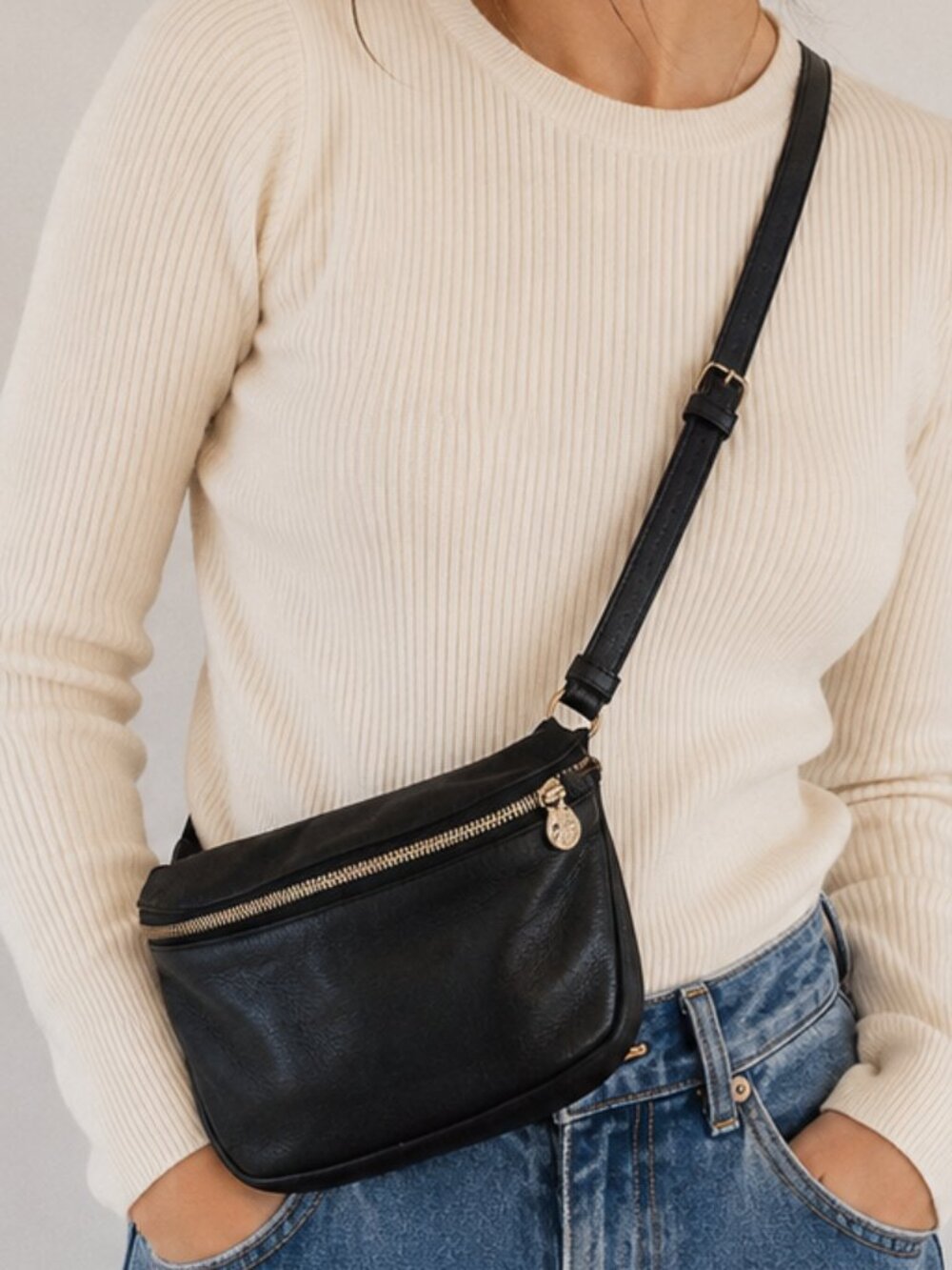 Clare V. Fanny Pack — Black Neptune Leather